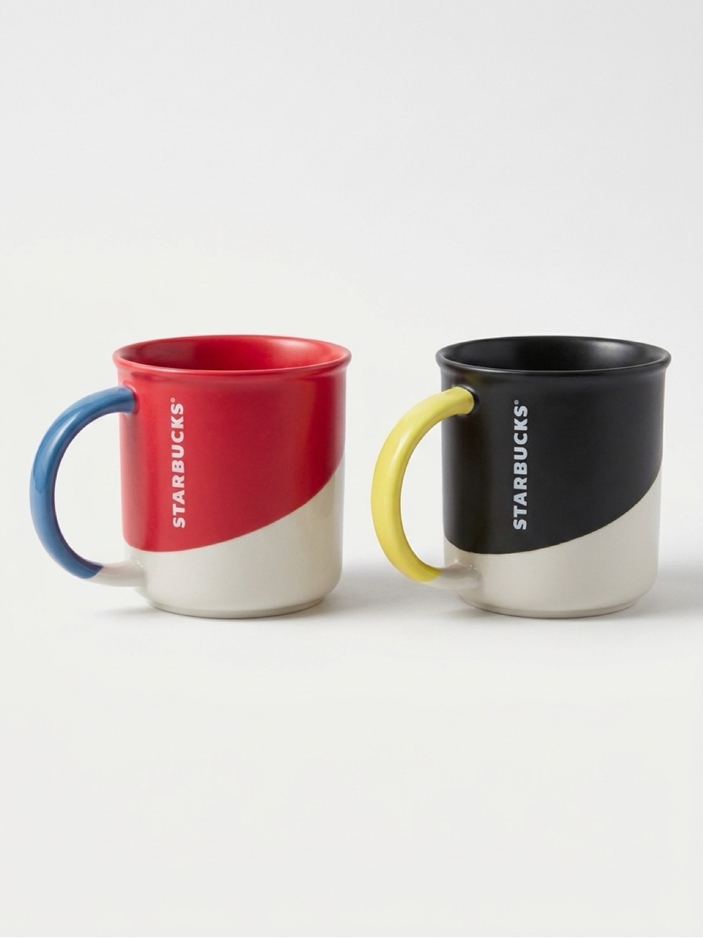 Classic Starbucks Red and Black Two-Tone Ceramic Mugs set of 2; 2017